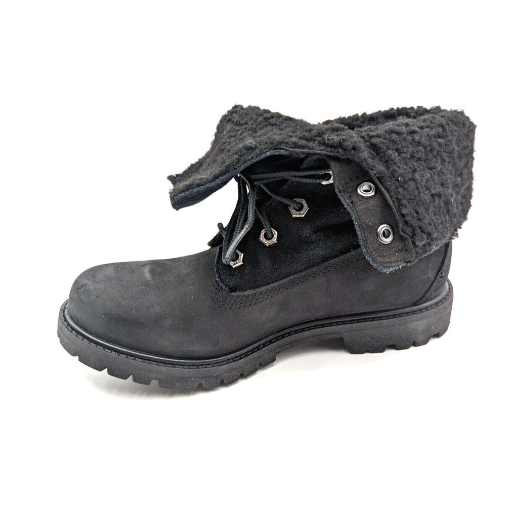 Timberland Authentic Women Waterproof Fleece Fold Down Boot Black Leather US 6.5 - Picture 13 of 15